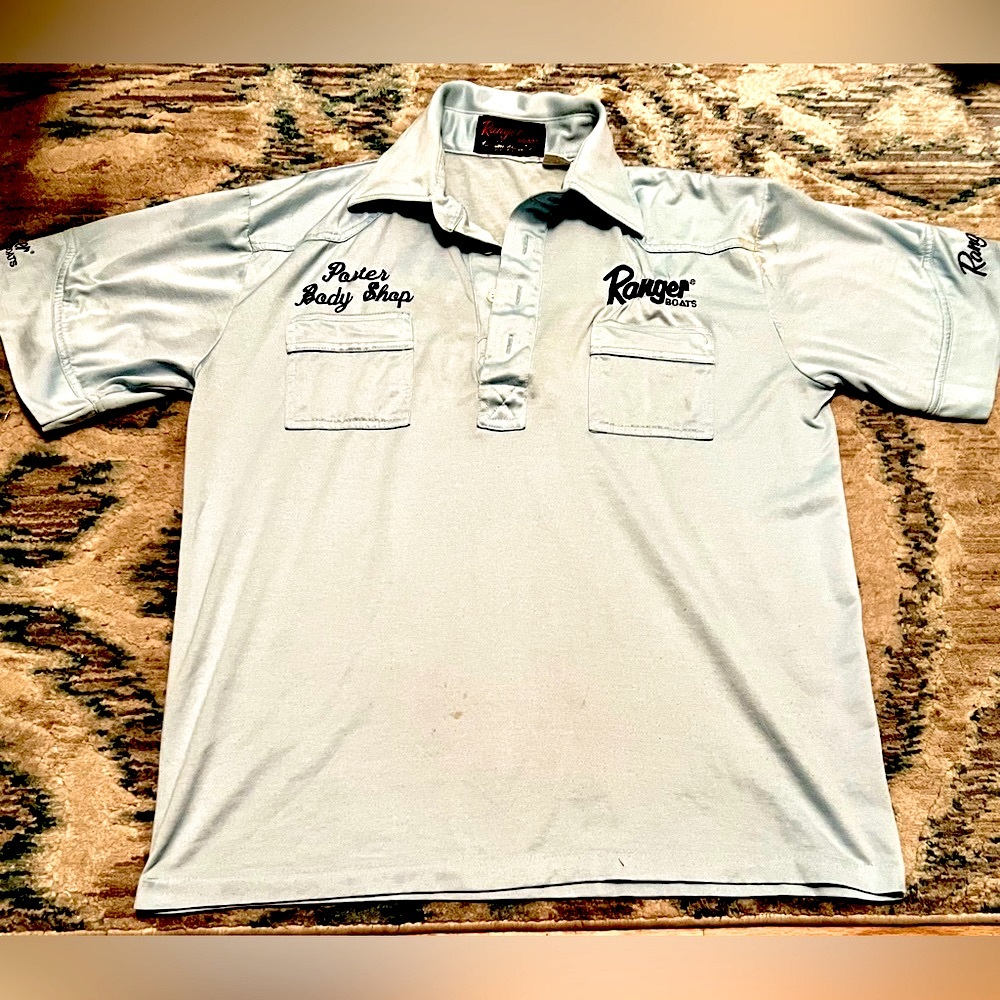 Vintage Light Blue Ranger Boats Collared T-Shirt/Shop Uniform, Large, Super Soft